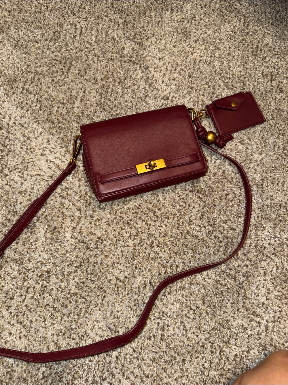 Steve Madden Women's Crossbody Bag - Burgundy faux Leather with Gold Hardware